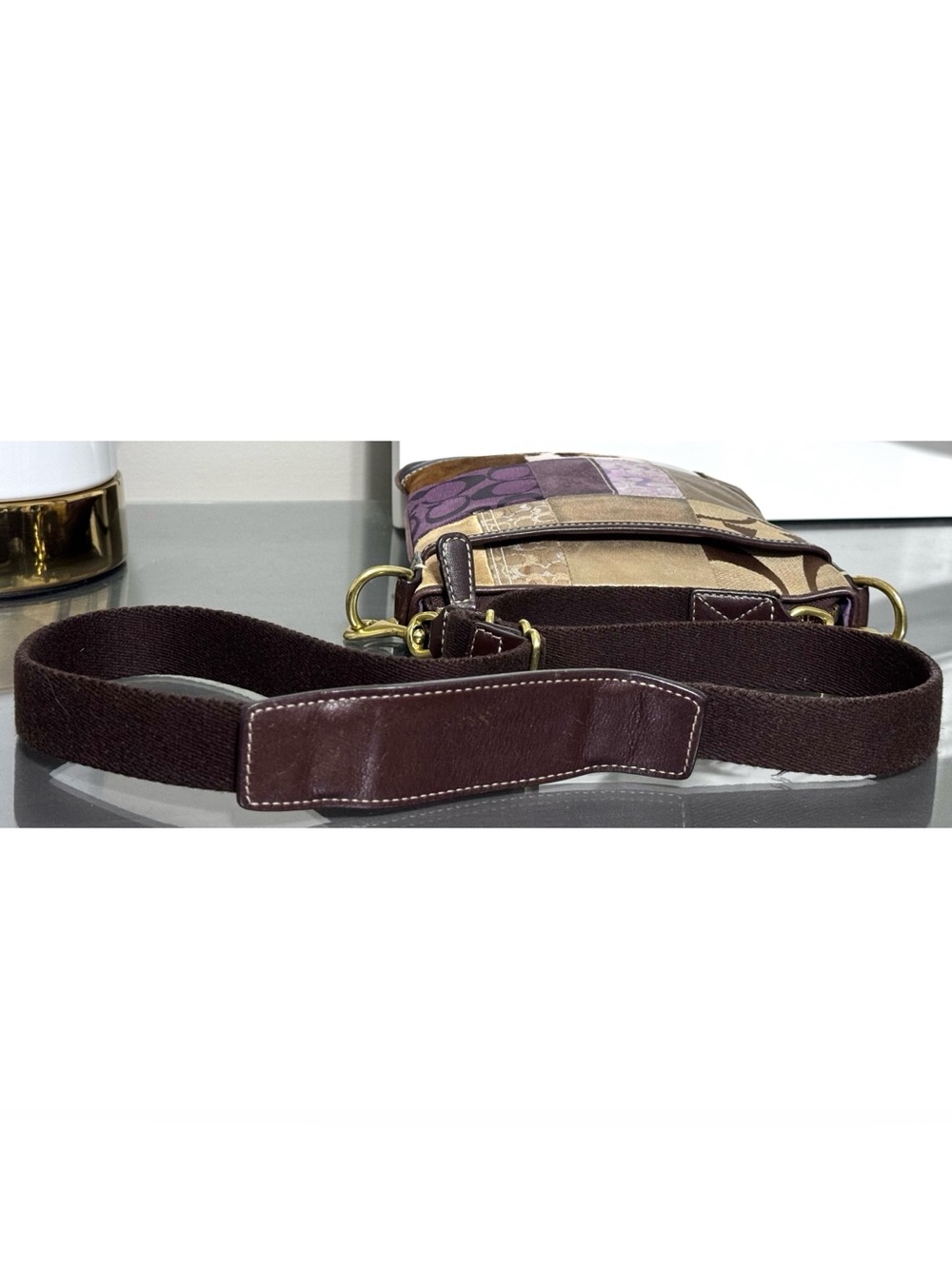 COACH Patchwork‎ Swingpack Crossbody Leopard Haircalf Metallic - Picture 6 of 9